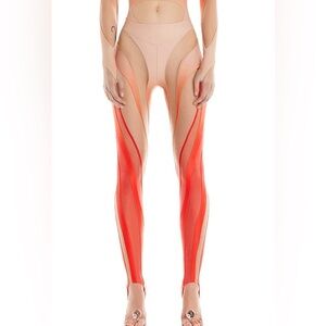 Mugler Red and Nude Spiral Stirrup Leggings